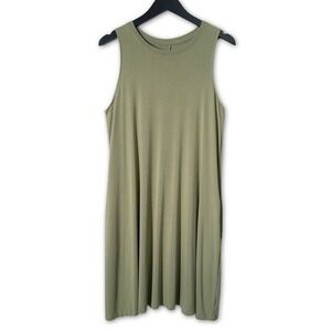 Time and Tru Tank Midi Dress Womens Large Olive Green Sleeveless‎ Pockets Casual